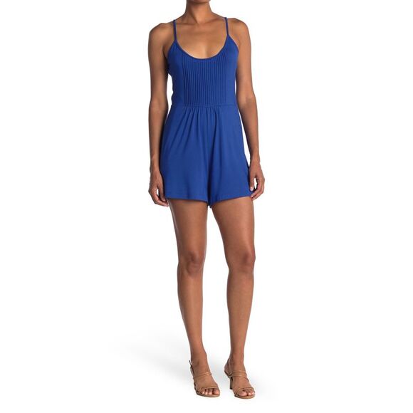 NWT CALVIN KLEIN Womens Blue Bib Spaghetti Strap Straight leg Romper 6 - Picture 1 of 2